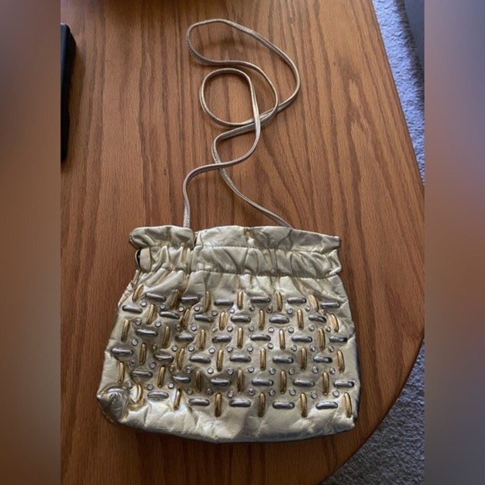 Manolucci Genuine Leather Gold Tone Clutch shoulder Bag Purse